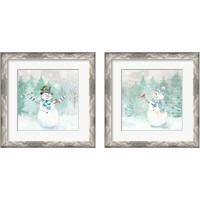 Framed 'Let it Snow Blue Snowman 2 Piece Framed Art Print Set' border=