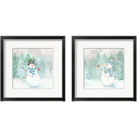 Framed 'Let it Snow Blue Snowman 2 Piece Framed Art Print Set' border=