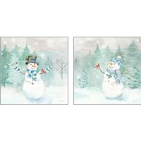 Framed Let it Snow Blue Snowman 2 Piece Art Print Set