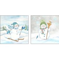 Framed 'Let it Snow Blue Snowman 2 Piece Art Print Set' border=