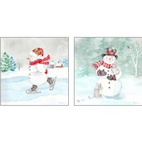 Framed 'Let it Snow Blue Snowman 2 Piece Art Print Set' border=