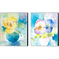 Framed 'Abstract Vase of Flowers 2 Piece Canvas Print Set' border=