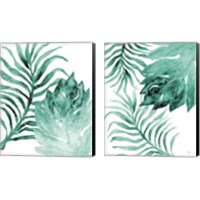 Framed 'Teal Fern and Leaf 2 Piece Canvas Print Set' border=
