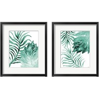 Framed 'Teal Fern and Leaf 2 Piece Framed Art Print Set' border=