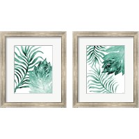 Framed 'Teal Fern and Leaf 2 Piece Framed Art Print Set' border=