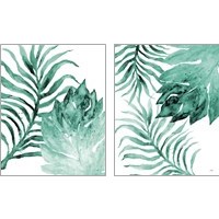 Framed Teal Fern and Leaf 2 Piece Art Print Set