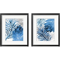 Framed 'Blue Fern and Leaf 2 Piece Framed Art Print Set' border=