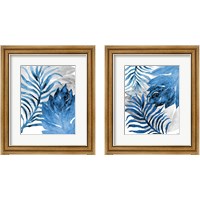 Framed 'Blue Fern and Leaf 2 Piece Framed Art Print Set' border=