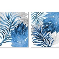 Framed 'Blue Fern and Leaf 2 Piece Art Print Set' border=