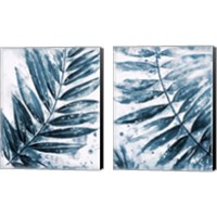 Framed Blue Jungle Leaf 2 Piece Canvas Print Set