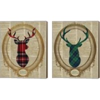 Framed 'Holiday Tartan Deer  2 Piece Canvas Print Set' border=