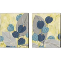 Framed 'Navy & Citron Floral 2 Piece Canvas Print Set' border=