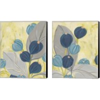 Framed Navy & Citron Floral 2 Piece Canvas Print Set