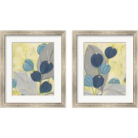 Framed 'Navy & Citron Floral 2 Piece Framed Art Print Set' border=