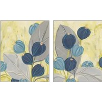 Framed 'Navy & Citron Floral 2 Piece Art Print Set' border=