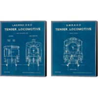 Framed Locomotive Blueprint 2 Piece Canvas Print Set