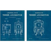 Framed Locomotive Blueprint 2 Piece Art Print Set