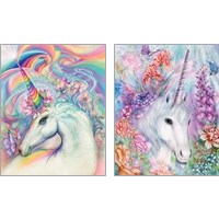 Framed 'Floral Unicorn 2 Piece Art Print Set' border=