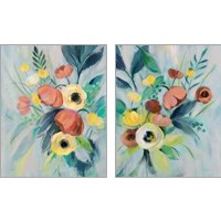 Framed 'Colorful Elegant Floral 2 Piece Art Print Set' border=