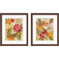 Framed 'Coral Tropical Floral 2 Piece Framed Art Print Set' border=
