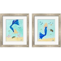 Framed Mermaid and Sea Turtle 2 Piece Framed Art Print Set