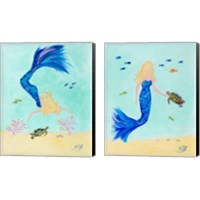 Framed Mermaid and Sea Turtle 2 Piece Canvas Print Set