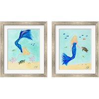 Framed 'Mermaid and Sea Turtle 2 Piece Framed Art Print Set' border=