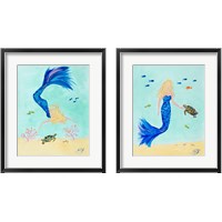 Framed 'Mermaid and Sea Turtle 2 Piece Framed Art Print Set' border=