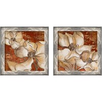 Framed 'Whispering Magnolia on Red 2 Piece Framed Art Print Set' border=