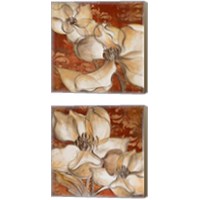 Framed 'Whispering Magnolia on Red 2 Piece Canvas Print Set' border=