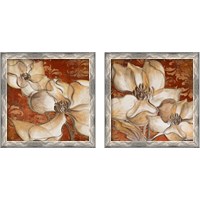 Framed 'Whispering Magnolia on Red 2 Piece Framed Art Print Set' border=