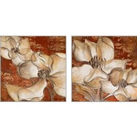 Framed 'Whispering Magnolia on Red 2 Piece Art Print Set' border=