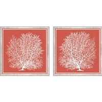 Framed 'Coastal Coral on Red 2 Piece Art Print Set' border=