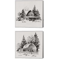 Framed 'Distant Barn Sketch 2 Piece Canvas Print Set' border=