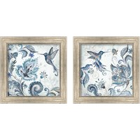 Framed Watercolor Boho Blue Hummingbird 2 Piece Framed Art Print Set