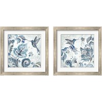 Framed 'Watercolor Boho Blue Hummingbird 2 Piece Framed Art Print Set' border=