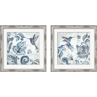 Framed 'Watercolor Boho Blue Hummingbird 2 Piece Framed Art Print Set' border=