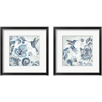 Framed 'Watercolor Boho Blue Hummingbird 2 Piece Framed Art Print Set' border=