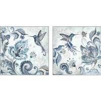 Framed 'Watercolor Boho Blue Hummingbird 2 Piece Art Print Set' border=