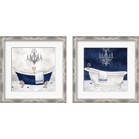 Framed 'Navy Blue Bath 2 Piece Framed Art Print Set' border=