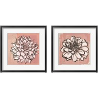 Framed 'Pink and Gray Floral  2 Piece Framed Art Print Set' border=