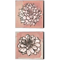 Framed 'Pink and Gray Floral  2 Piece Canvas Print Set' border=