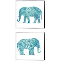 Framed Boho Teal Elephant 2 Piece Canvas Print Set