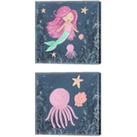 Framed Mermaid and Octopus Navy 2 Piece Canvas Print Set