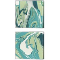 Framed 'Flowing Teal 2 Piece Canvas Print Set' border=