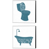 Framed 'Turkish Tile Bathroom Puns 2 Piece Canvas Print Set' border=