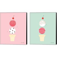 Framed 'Ice Cream and Cherry 2 Piece Canvas Print Set' border=