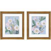 Framed 'Spring Bouquet on Blue 2 Piece Framed Art Print Set' border=