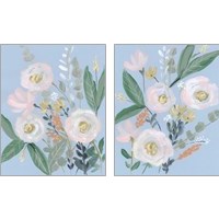 Framed 'Spring Bouquet on Blue 2 Piece Art Print Set' border=