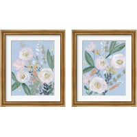 Framed 'Spring Bouquet on Blue 2 Piece Framed Art Print Set' border=